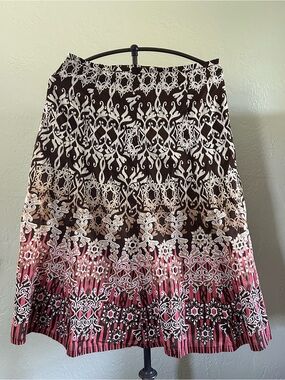 Liz Claiborne Brown, Pink and White Patterned A-Line Skirt